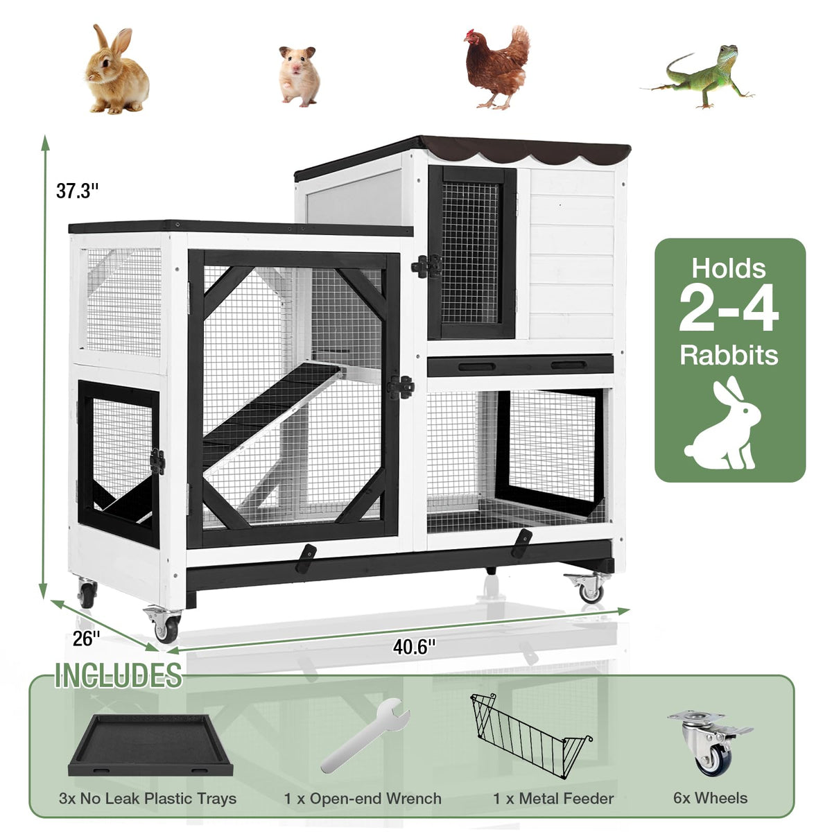 Large 2-Tier Rabbit Hutch with Wheels and Waterproof Roof F253581