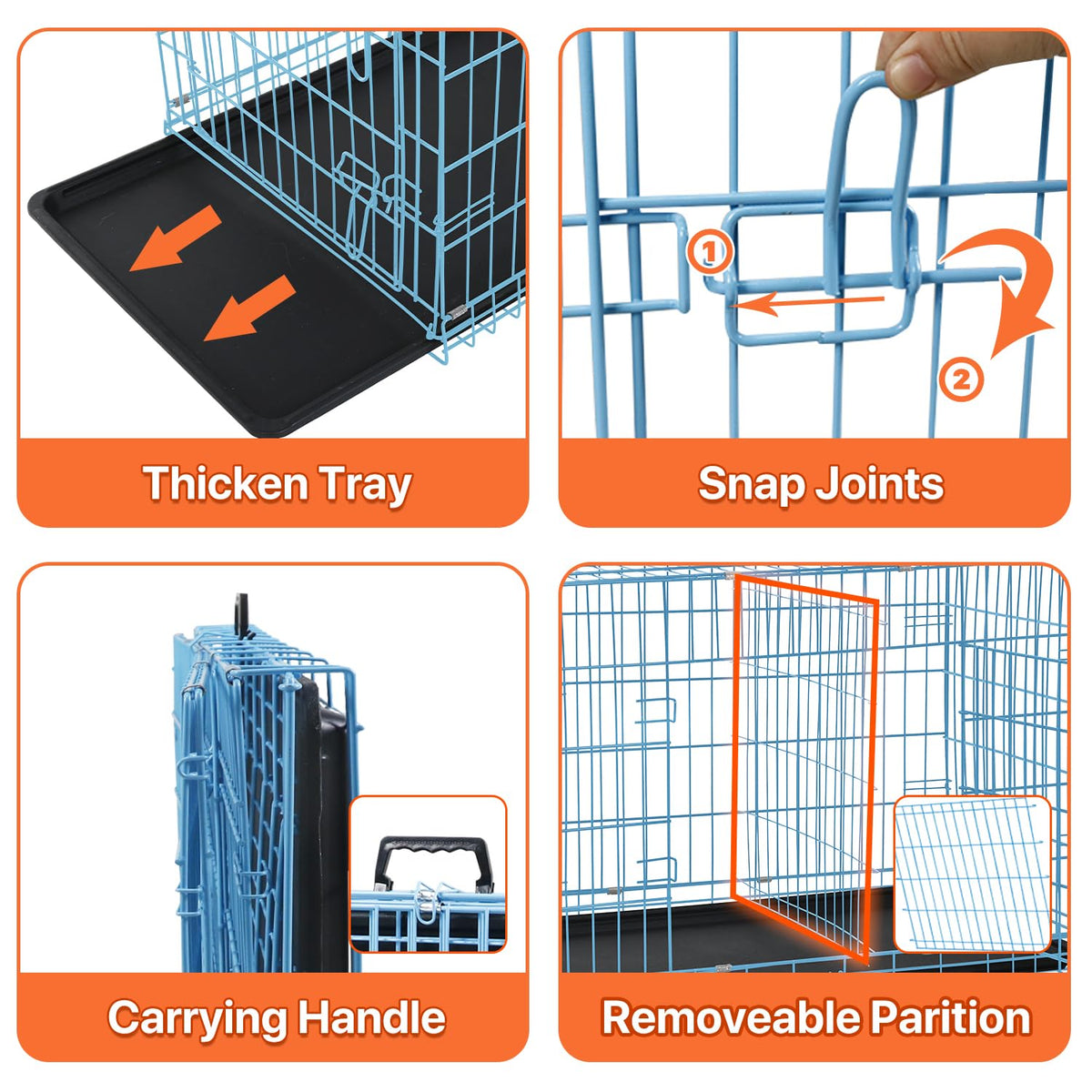 Folding Metal Dog Crate with Plastic Tray & Divider T94339