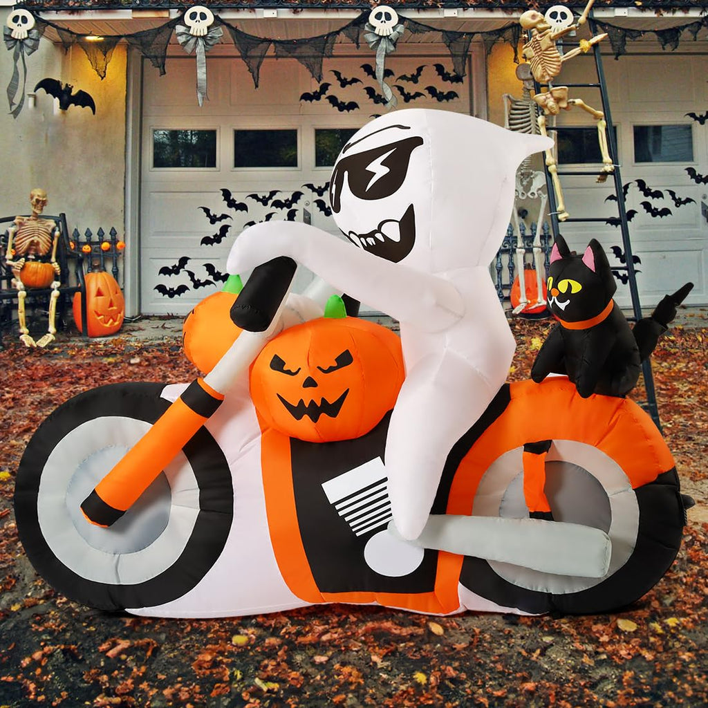 6 FT Halloween Inflatables Ghost Pumpkin Cat Motorcycle with Built-in LEDs B59336