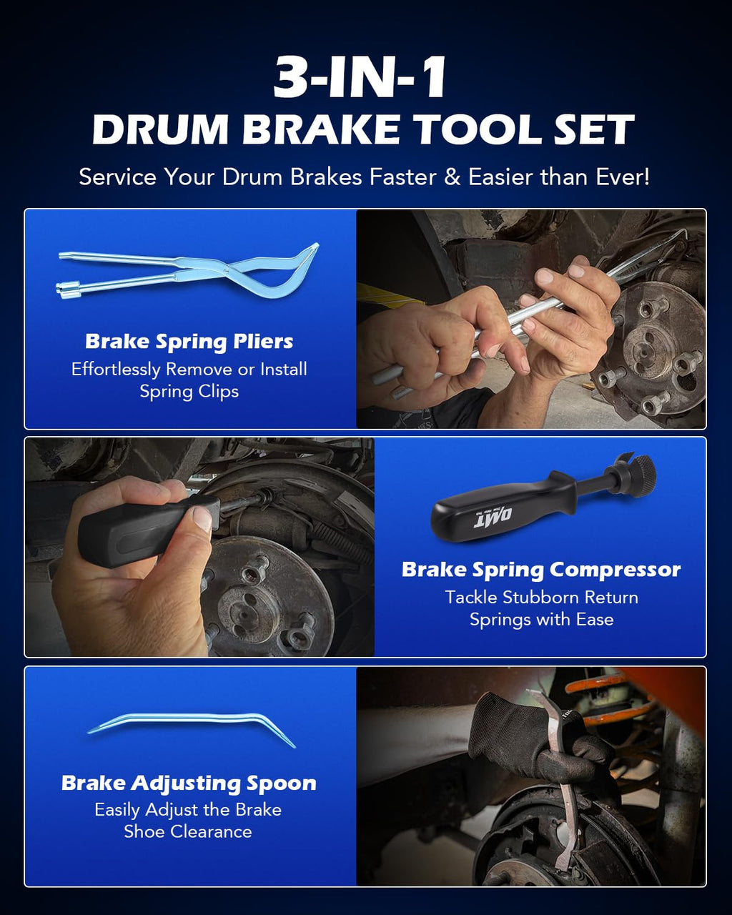 3pc Drum Brake Tool Kit with Spring Compressor and Adjustment Spoon B25575