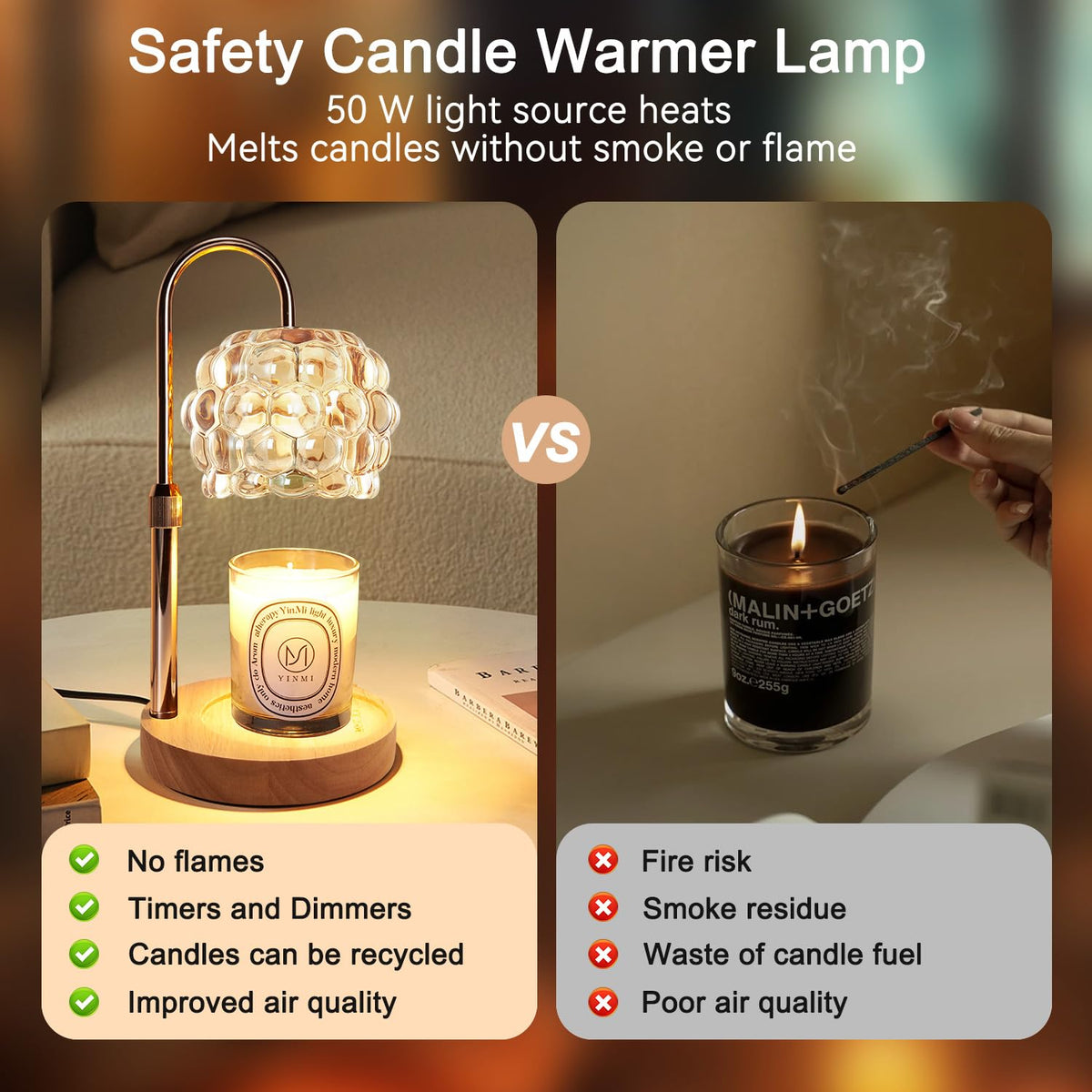 Candle Warmer Lamp with Timer Adjustable Height Dimmer Vintage Glass G33546