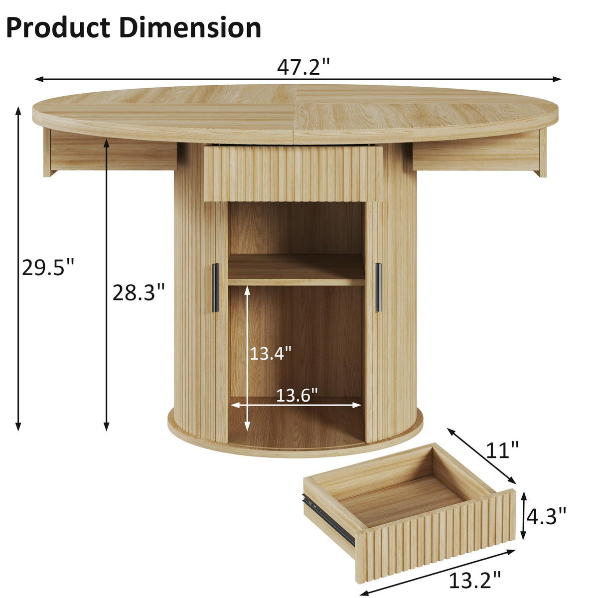47.2" Round Wood Dining Table with 4 Drawers A492349