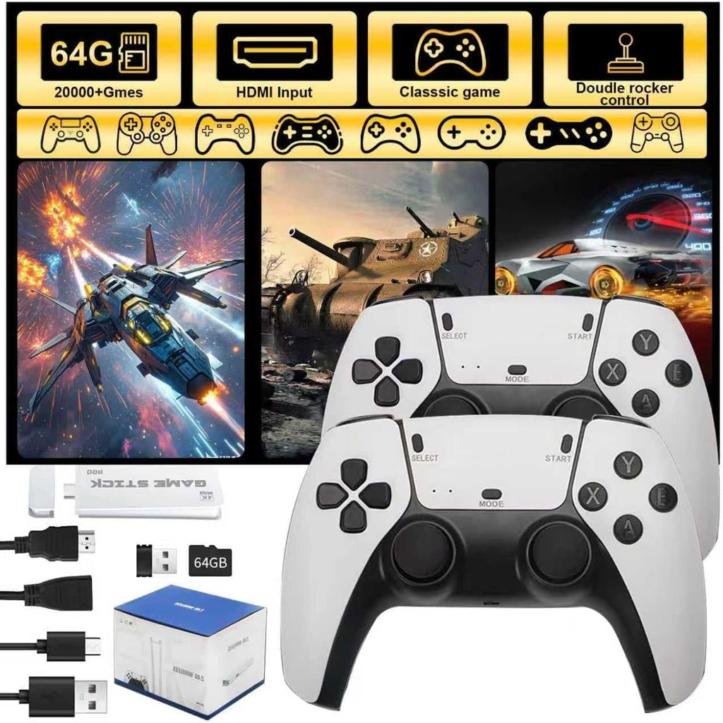 Retro Game Stick Console with 4K HDMI Output, 64GB Memory Card, and 2.4GHz Wireless Controllers F671708