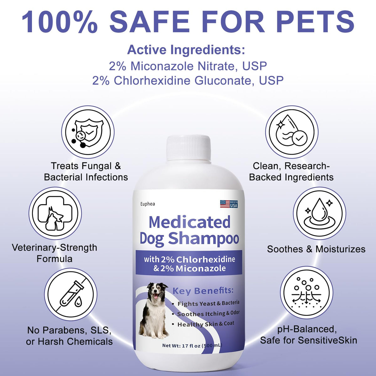 Medicated Dog Shampoo with 2% Miconazole & 2% Chlorhexidine 17 oz G7455