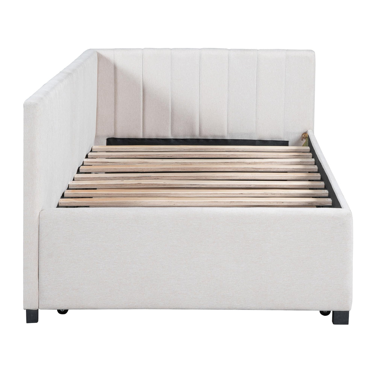 Beige Linen Twin Size Upholstered Daybed with Trundle Q758
