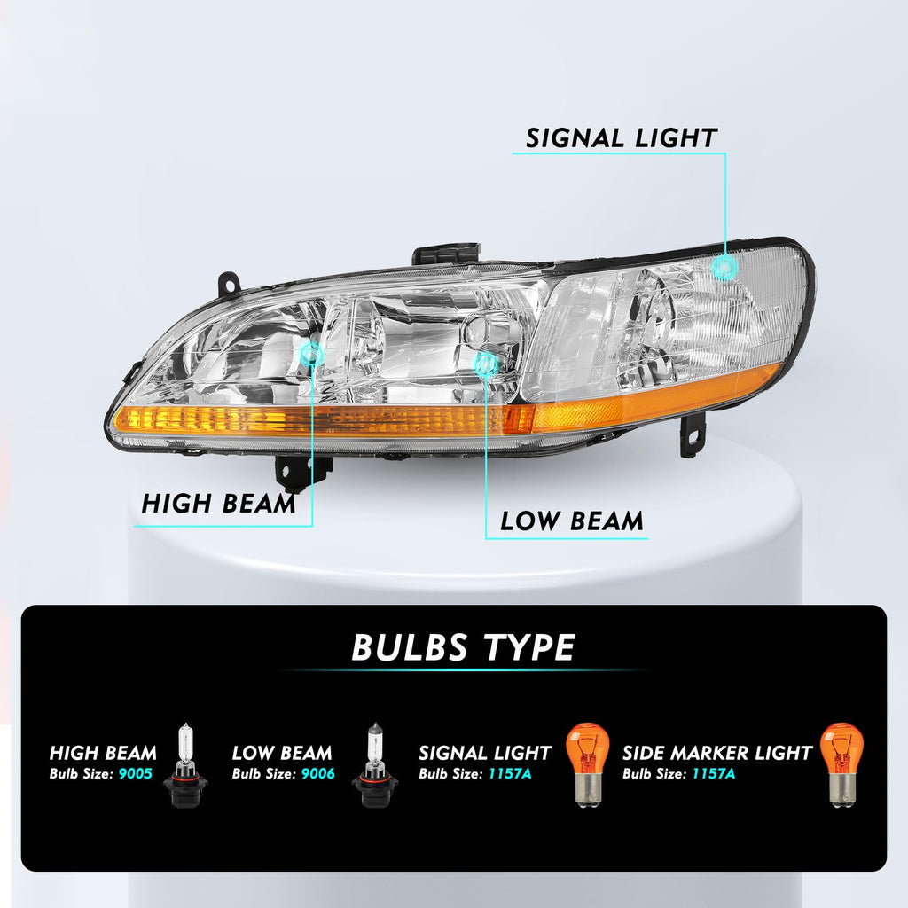 Headlight Assembly with Chrome Housing and Amber Reflector (L+R) W9064