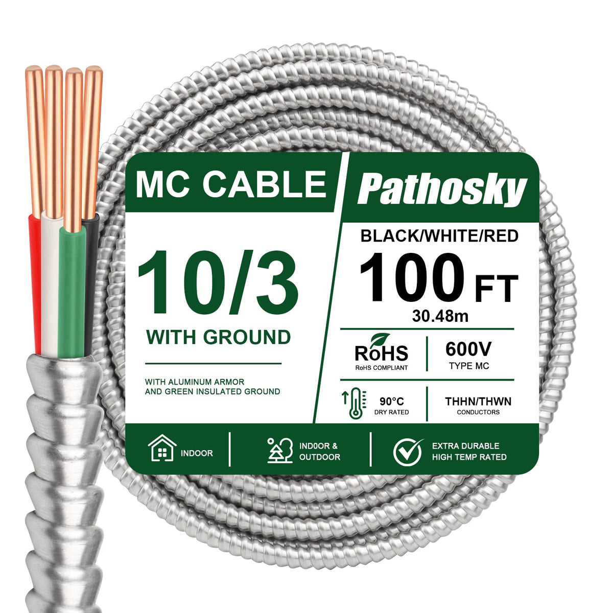 10 AWG Metal Clad Electrical Wire 100 FT J145998