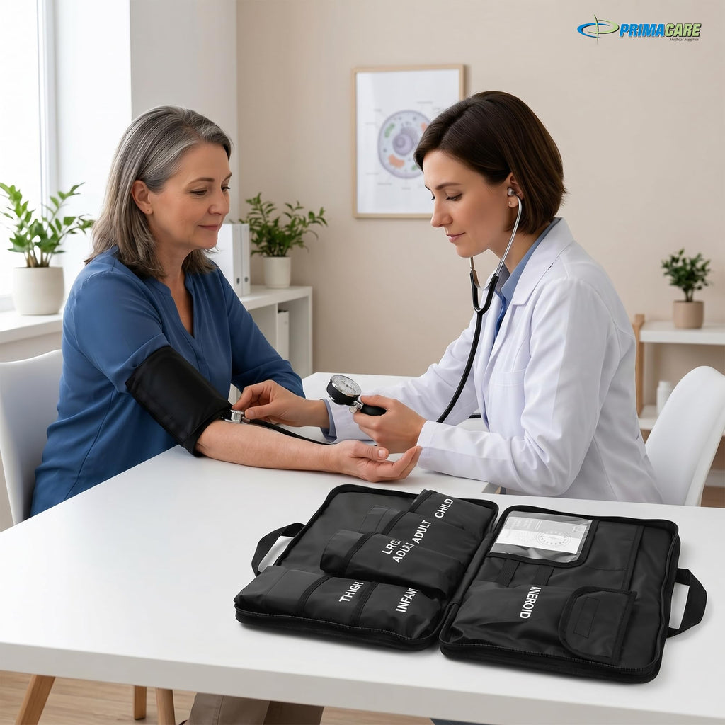 Aneroid Sphygmomanometer and Blood Pressure Cuff Set with 5 Sized Nylon Cuffs X6998