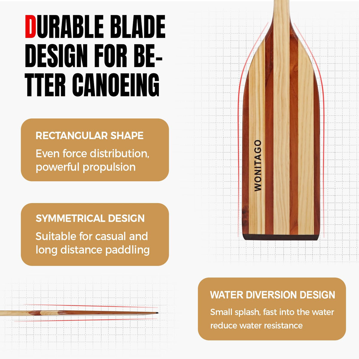 Wooden Canoe Paddle with Palm Grip D699