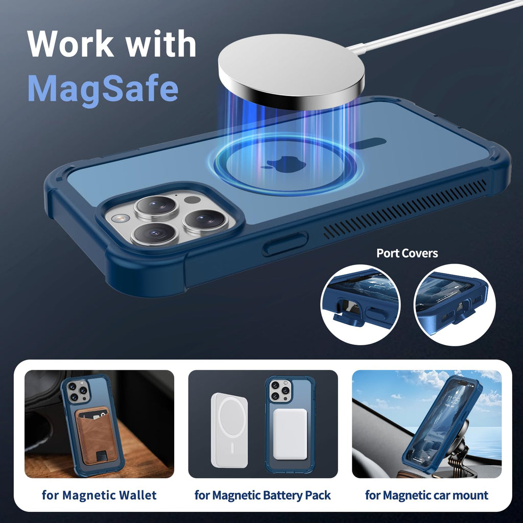 Magnetic iPhone 13 Pro Max Case Heavy Duty Protection Deep Blue C726667