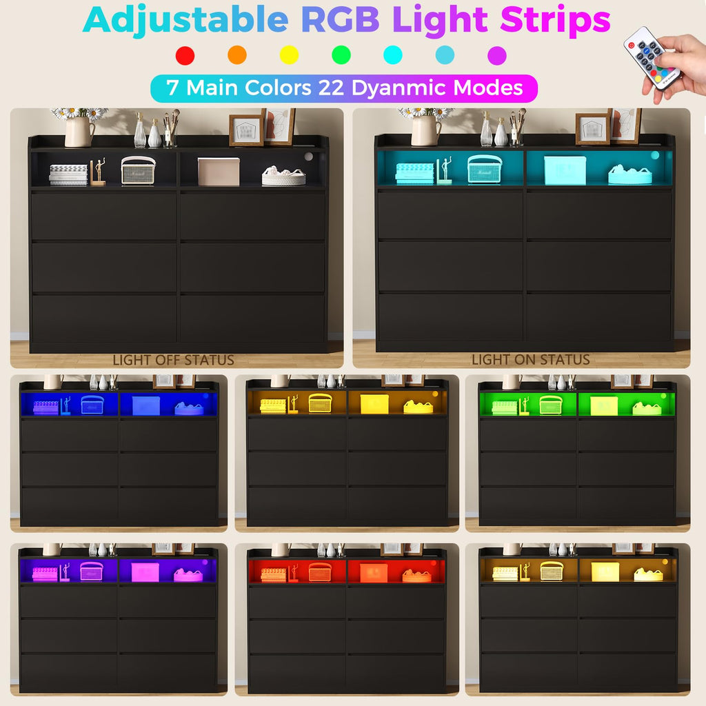 Black Dresser with LED Lights and Power Strip K776369