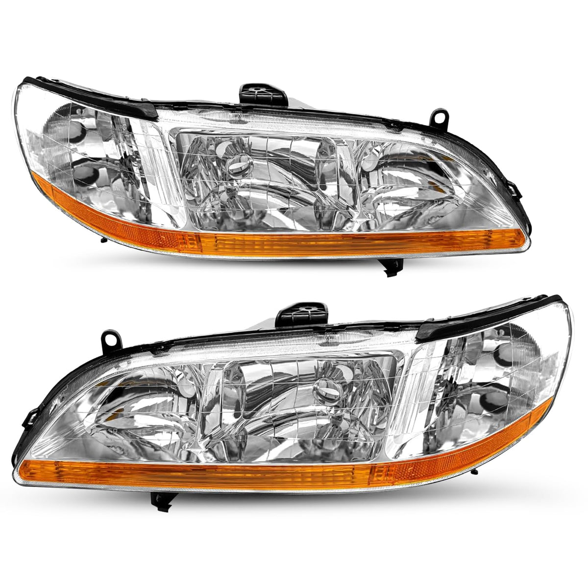 Headlight Assembly with Chrome Housing and Amber Reflector (L+R) W9064