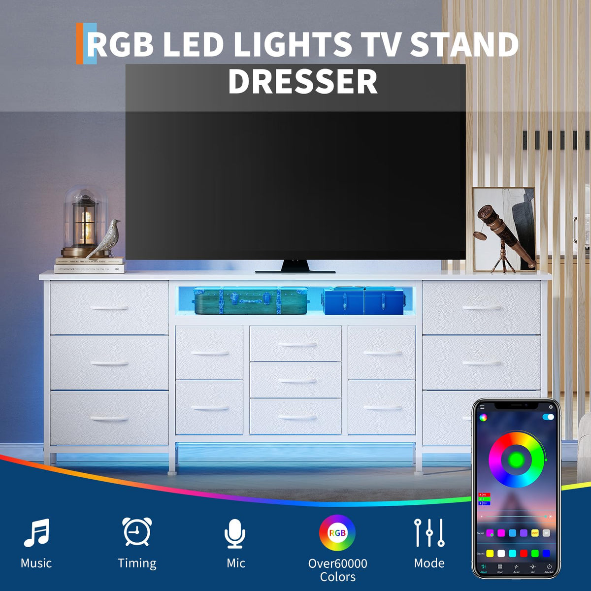 White 70 Inch 13 Drawer TV Stand F4157