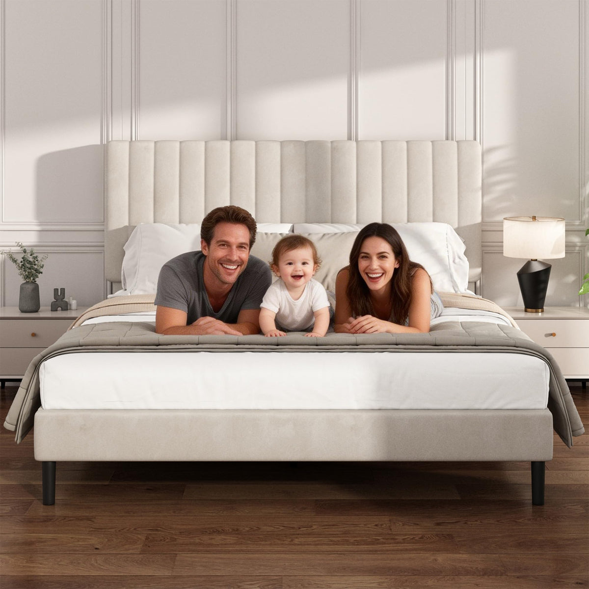 Beige Queen Velvet Bed Frame I42260
