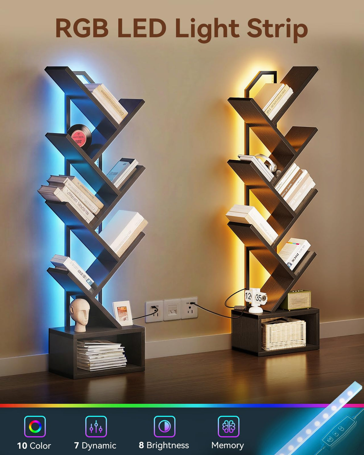 Black 6-Tier Tree Bookshelf with LED Lights R11859