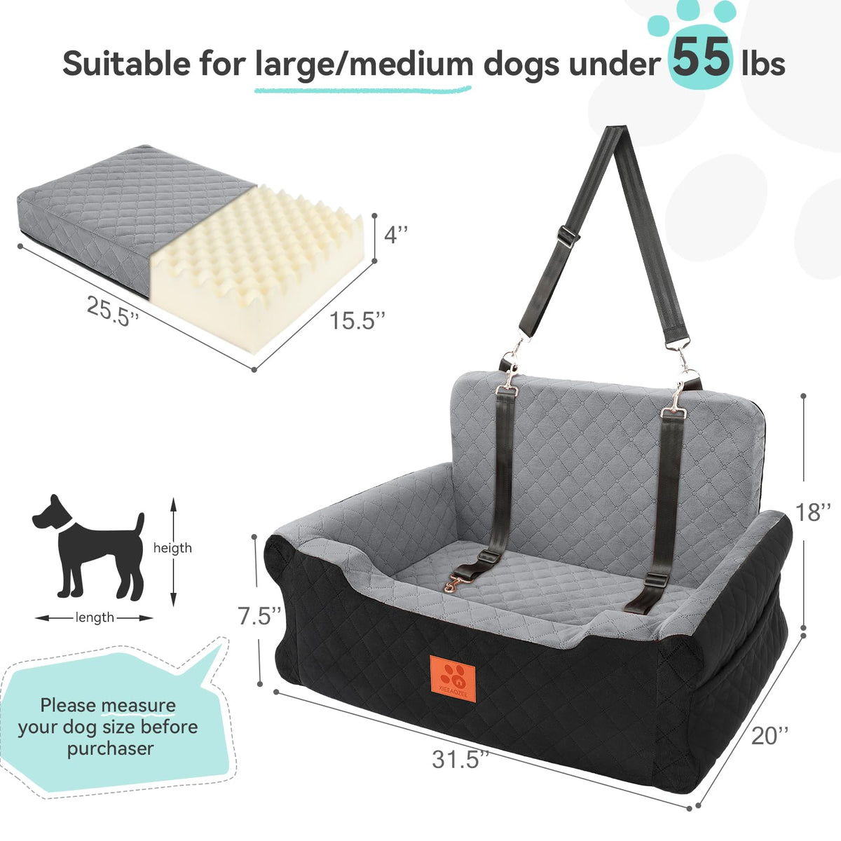Dog Car Seat for Large/Medium Dogs Up to 55 lbs D8859