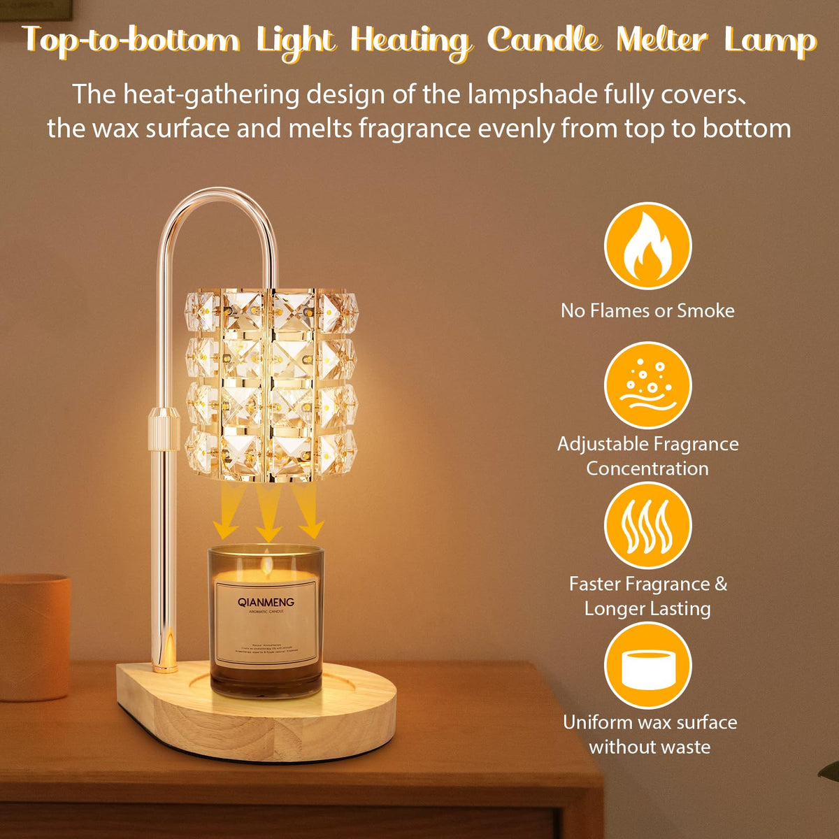 Candle Warmer Lamp with Timer, 2 Bulbs, Gold W1967
