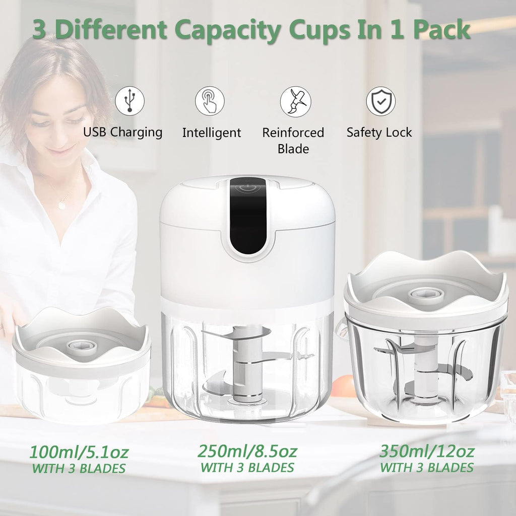 White 3 Cup USB Rechargeable Portable Electric Garlic Crusher J840094