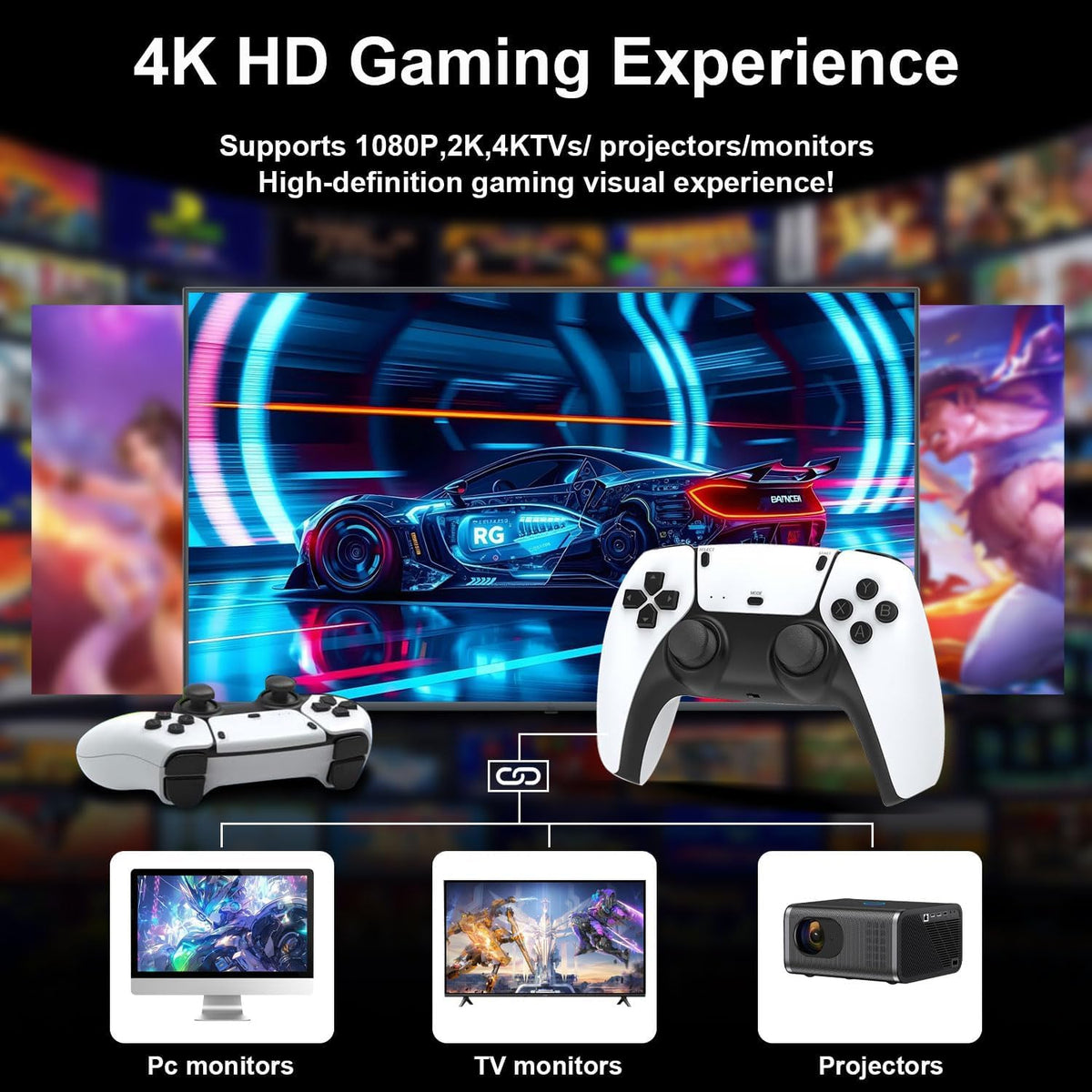 Retro Game Stick Console with 4K HDMI Output, 64GB Memory Card, and 2.4GHz Wireless Controllers F671708