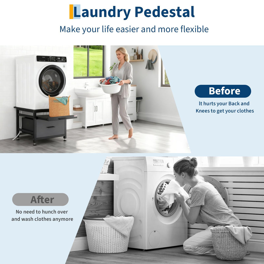 29" Black Metal Washer and Dryer Pedestal with Drawer P55686