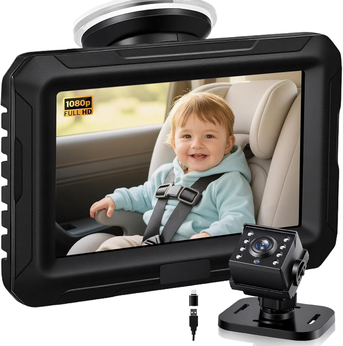 1080P Baby Car Mirror Camera with Night Vision, 150° Wide View Angle P206975