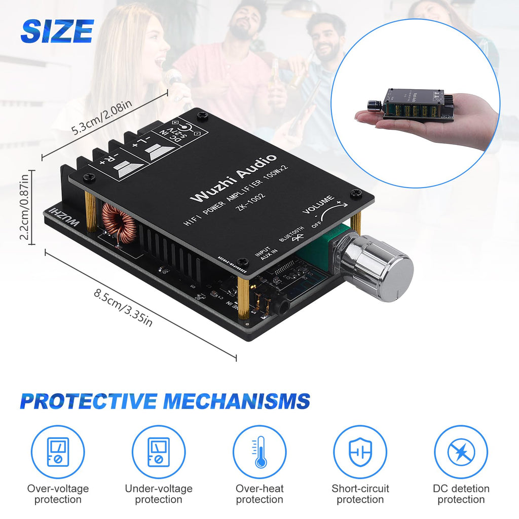 Bluetooth 5.0 Audio Amplifier Board 100W x 2 2.0 Channel Mini Amp V85380