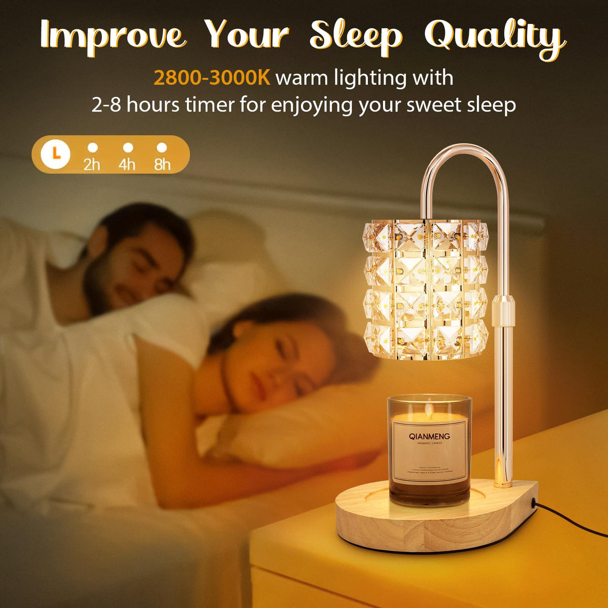 Candle Warmer Lamp with Timer, 2 Bulbs, Gold W1967