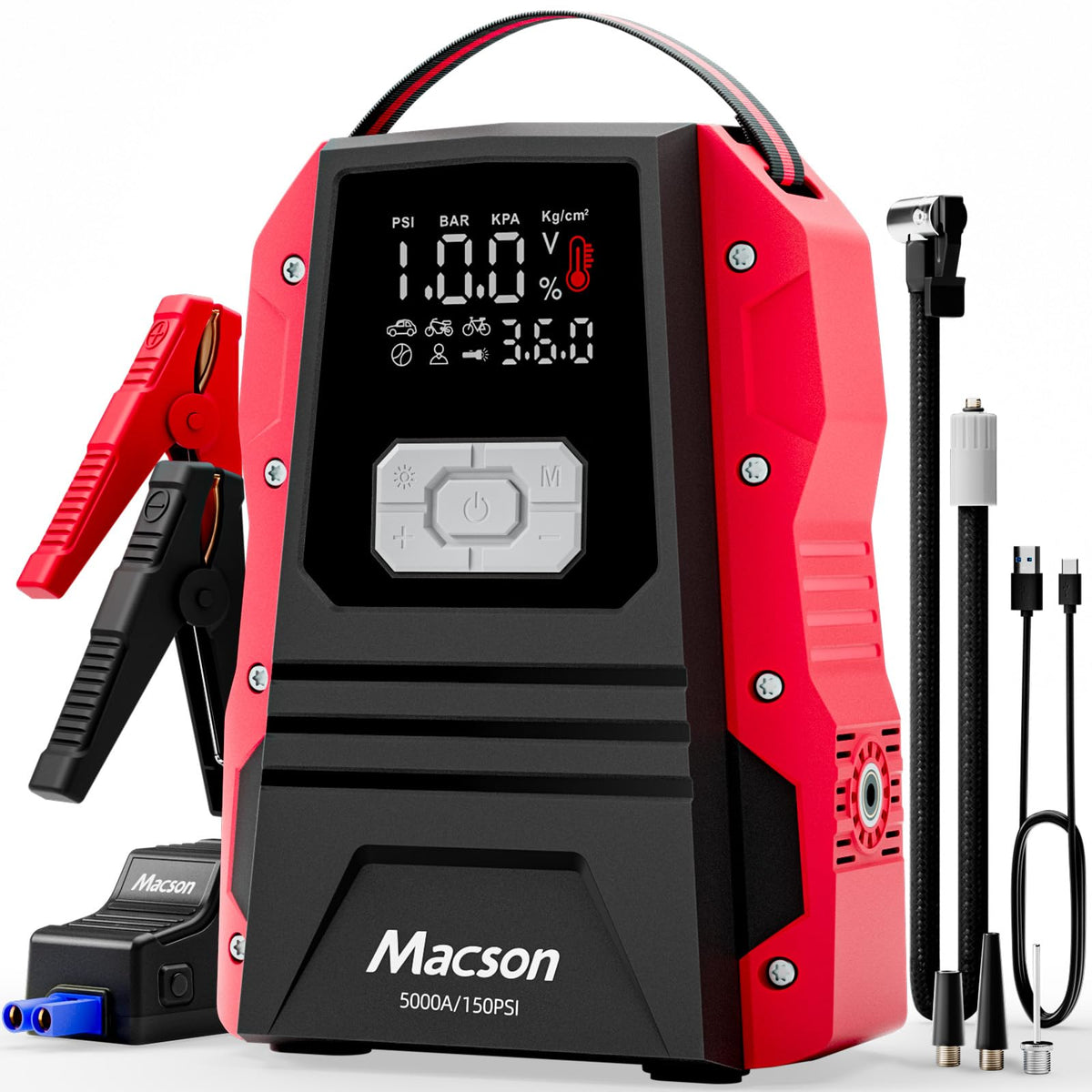 Portable 12V Jump Starter with Air Compressor and 150PSI Tire Inflator B1909
