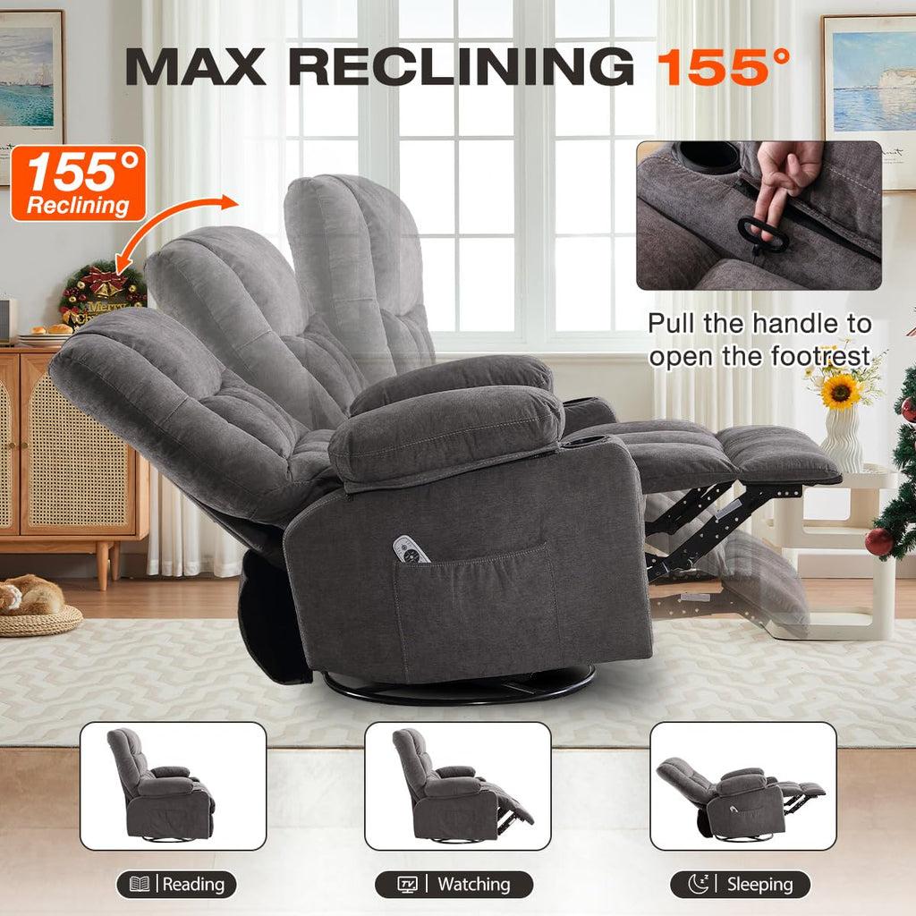 Oversized Swivel Rocker Recliner with Massage and Heat K791940