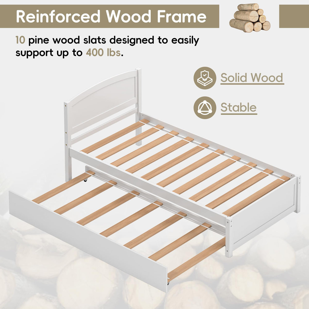 White Twin Trundle Bed with Headboard Q385468