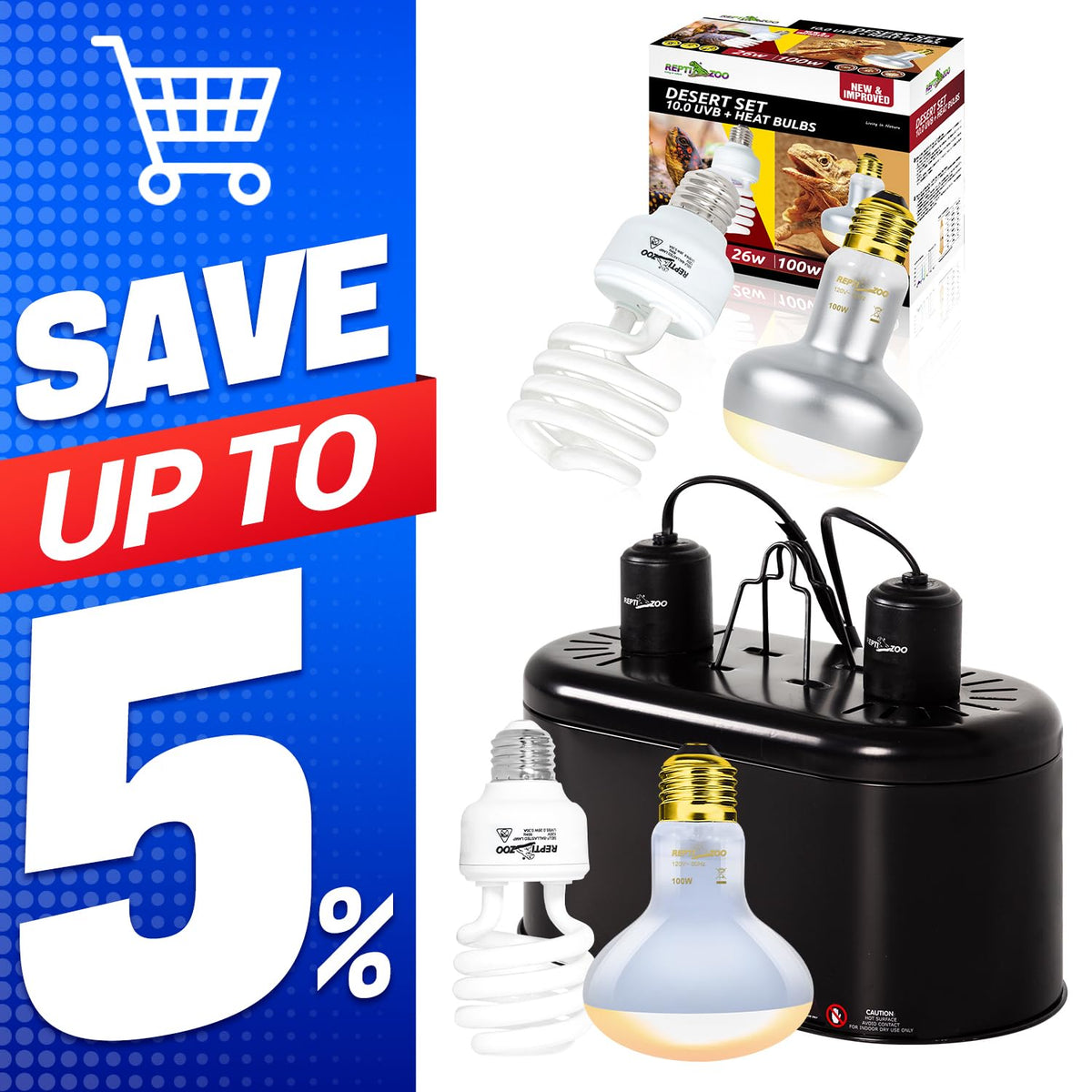 Dual Reptile Light Fixture & 100W Basking Spot Light with 26W UVA UVB Bulb Combo Pack R213552