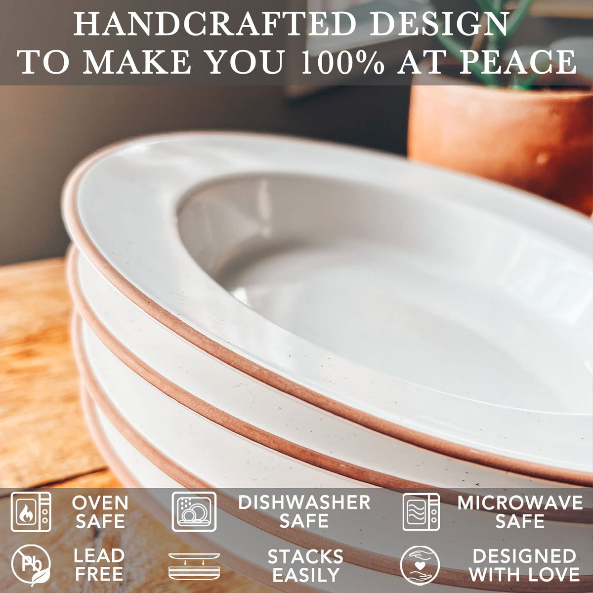 Ceramic Wide Rimmed Soup Bowl 25oz Set of 4 W3625