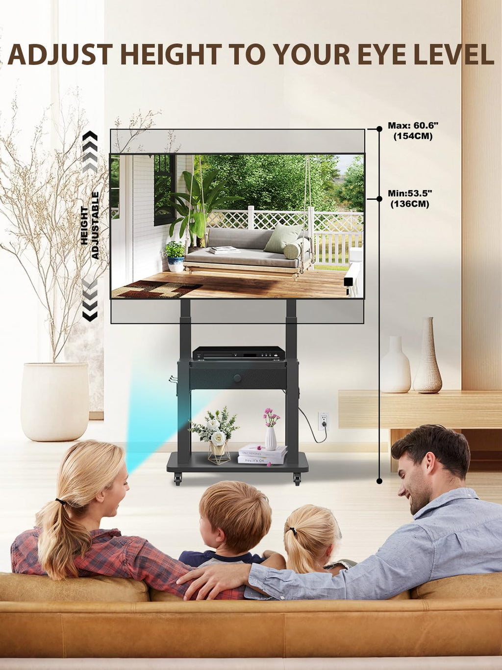 Black Rolling TV Stand with Power Outlet for 32-75 Inch Screens X421869