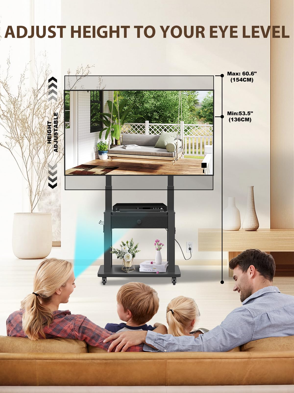 Black Rolling TV Stand with Power Outlet for 32-75 Inch Screens X421869
