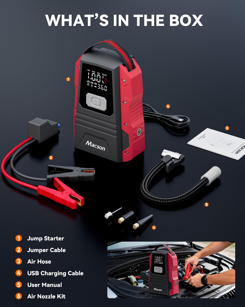 Portable 12V Jump Starter with Air Compressor and 150PSI Tire Inflator B1909