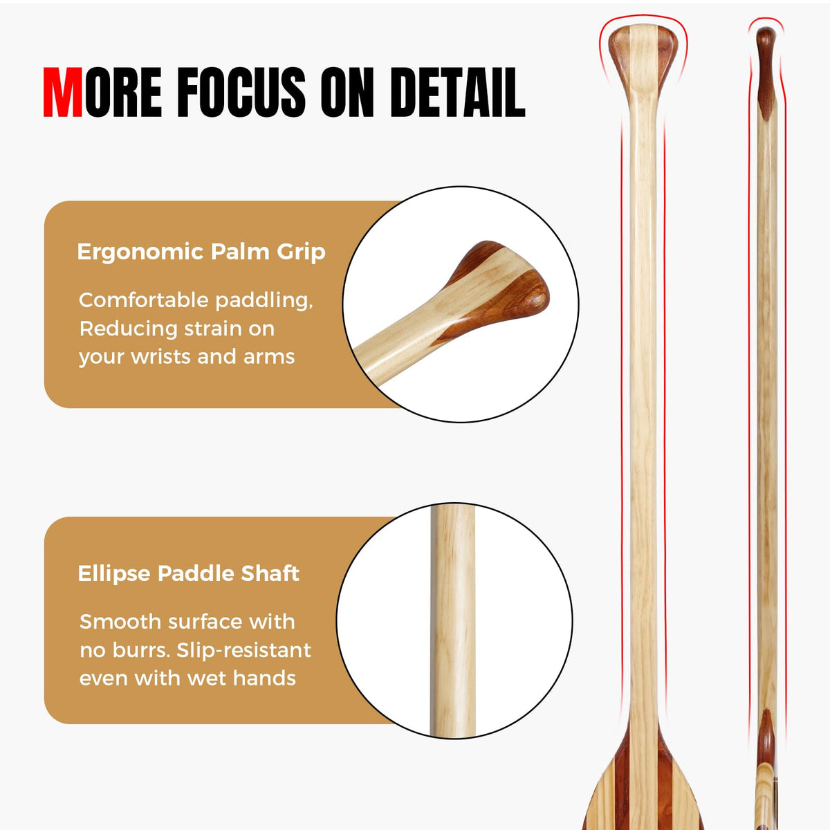 Wooden Canoe Paddle with Palm Grip D699