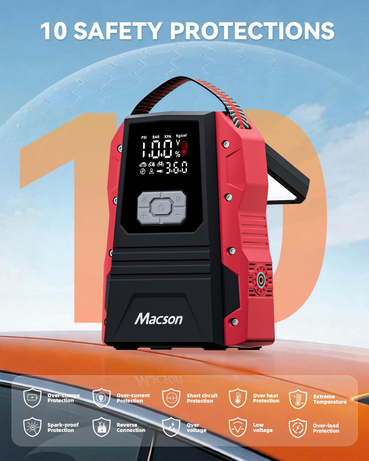 Portable 12V Jump Starter with Air Compressor and 150PSI Tire Inflator B1909