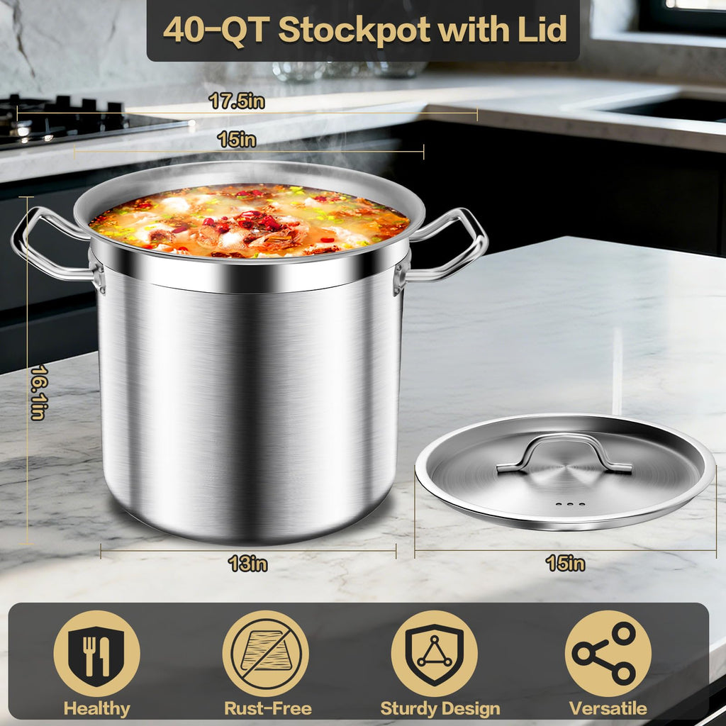 40QT Stainless Steel Stockpot with Lid L298