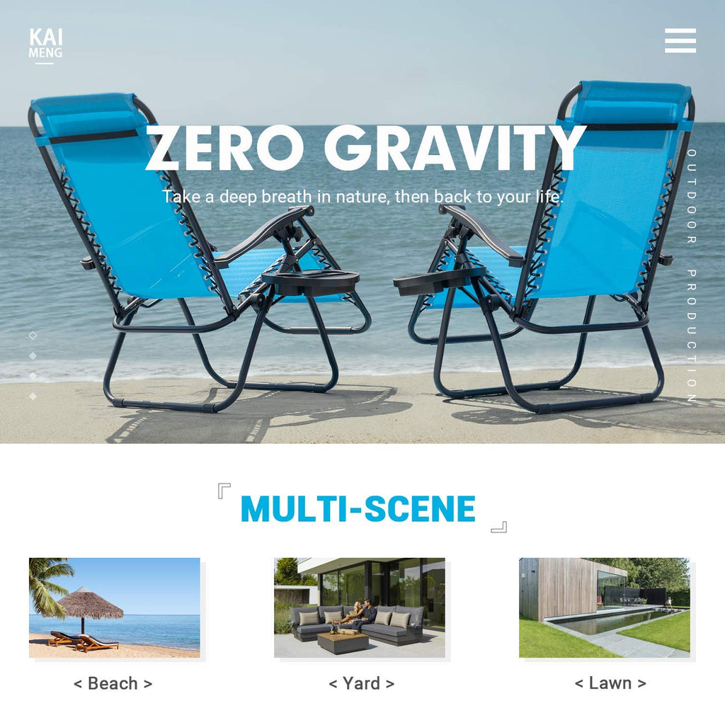 Blue Set of 2 Adjustable Folding Lounge Chair with Pillows and Cup Holders T567564