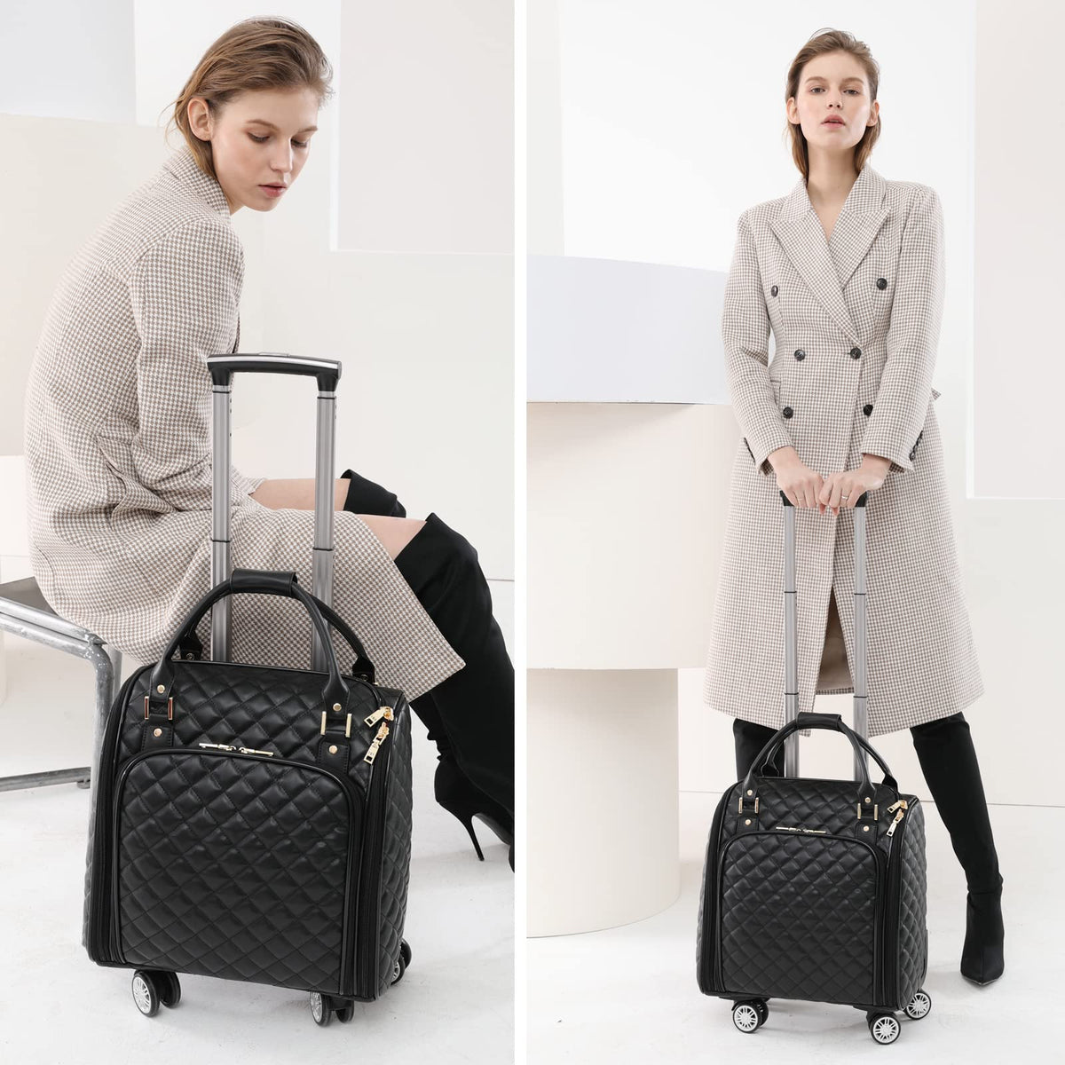 Leather Expandable Spinner Underseat Carry On Luggage W928838