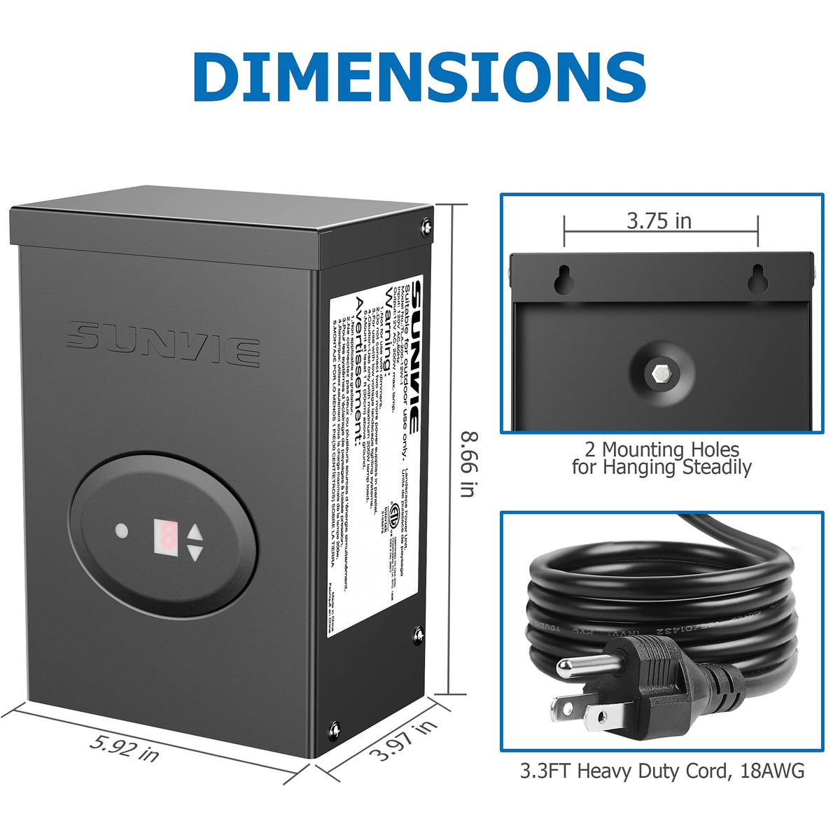 200W Low Voltage Landscape Lighting Transformer with Timer and Photocell Sensor W923530