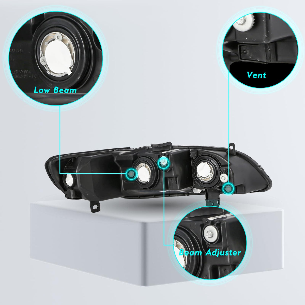 Headlight Assembly with Chrome Housing and Amber Reflector (L+R) W9064