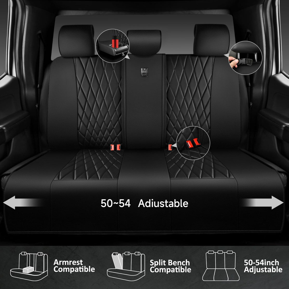 5 Seats Faux Leather Seat Covers Full Set Pure Black Q812