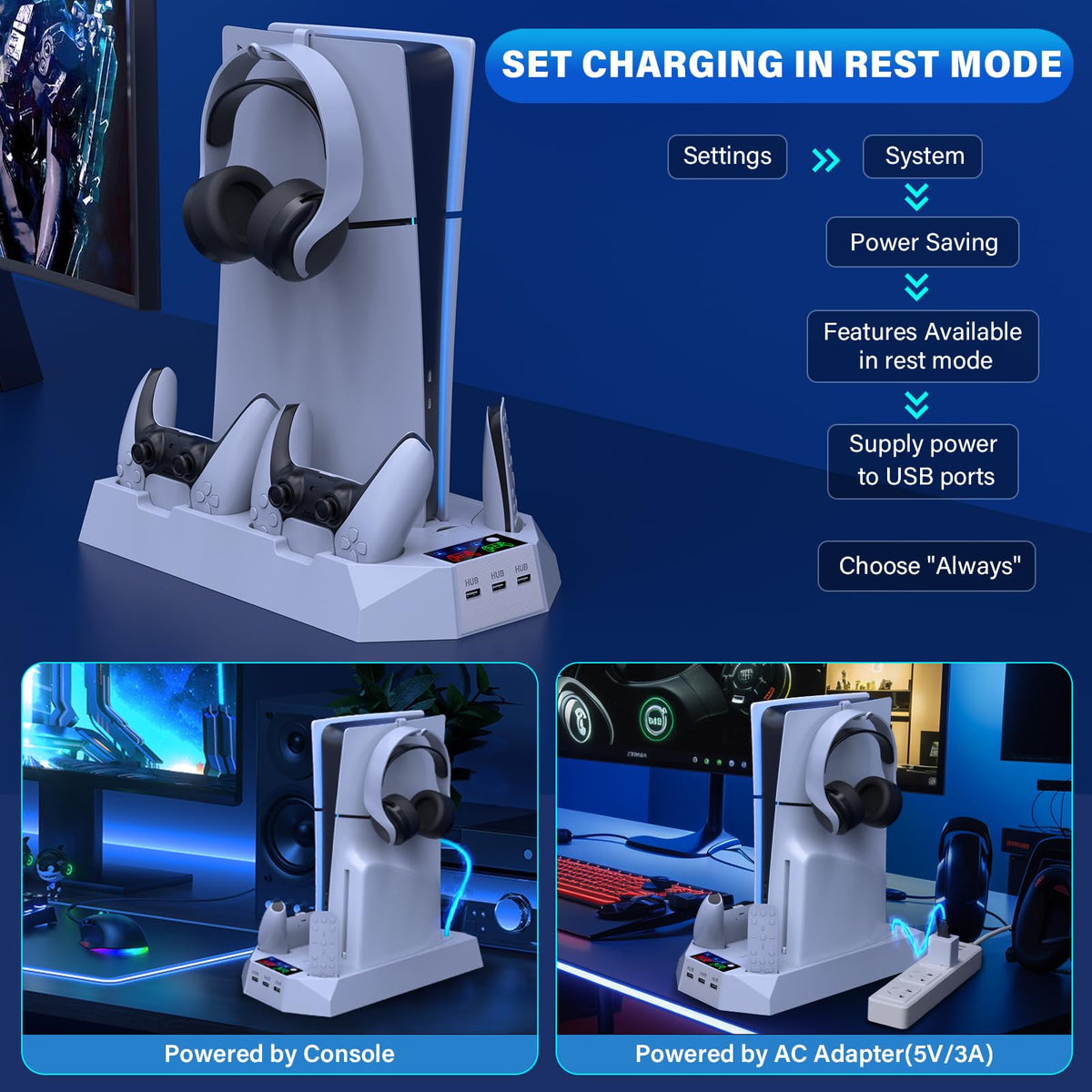 PS5 Cooling Stand with Controller Charging Station, White S3699