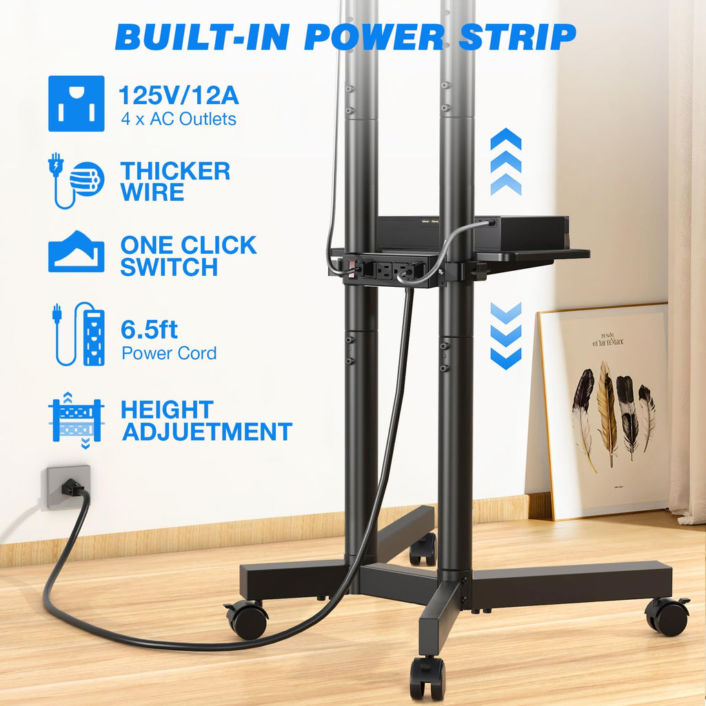 Mobile TV Cart Rolling TV Stand with Power Outlet for 32-75 Inch TVs C65668