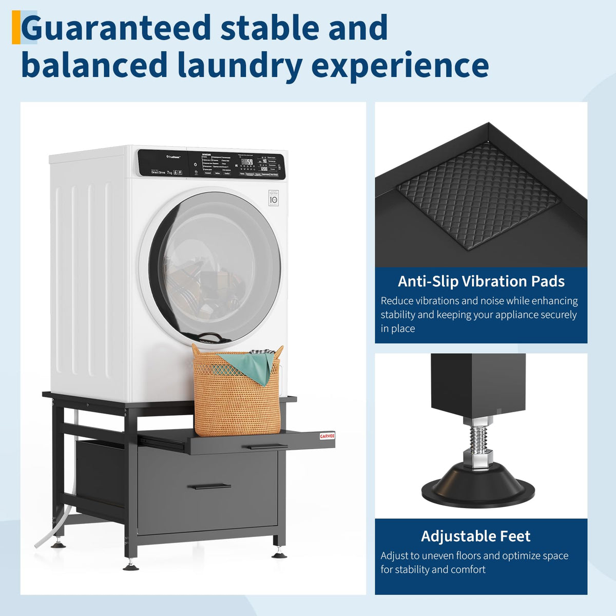 29" Black Metal Washer and Dryer Pedestal with Drawer P55686