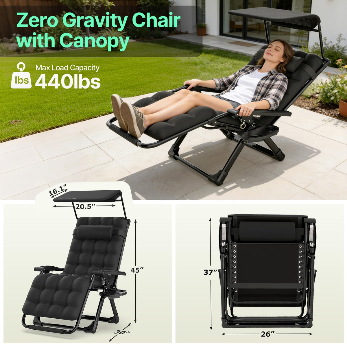 Zero Gravity Reclining Camping Chair with Canopy X473