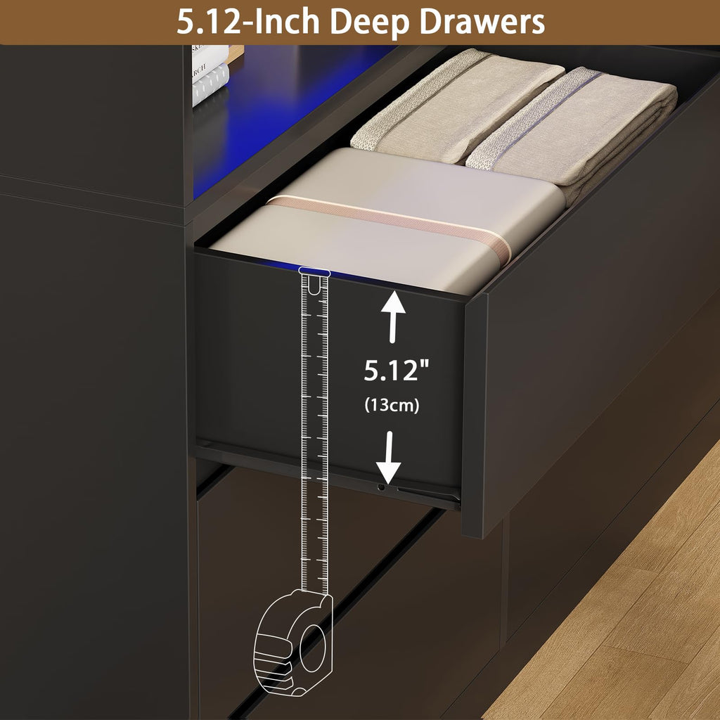 Black Dresser with LED Lights and Power Strip K776369