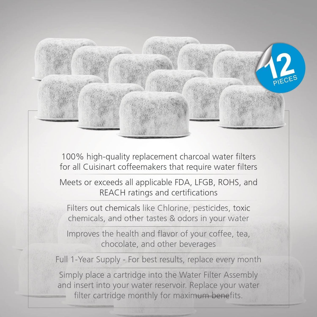 12-Pack Replacement Charcoal Water Filters C3619