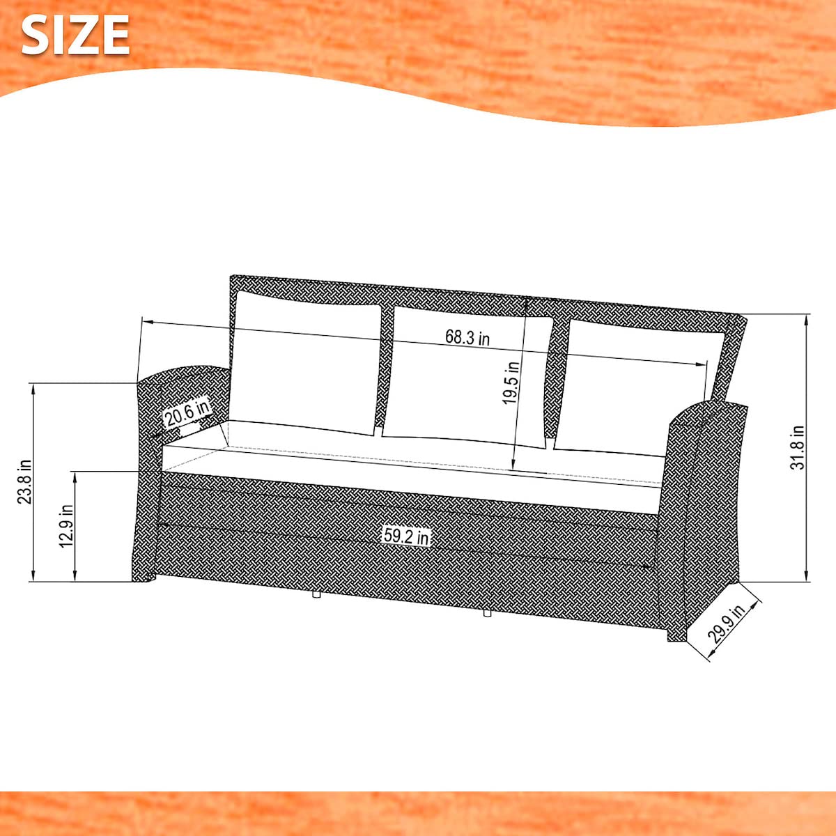 Light Grey Cushions Wicker 1-Piece Patio Sofa Q33165